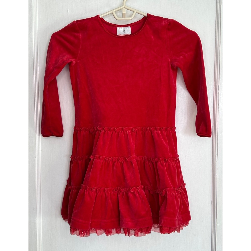 Hanna Andersson Size 110 5-6 Red Velour Tulle Trimmed Twirl Dress